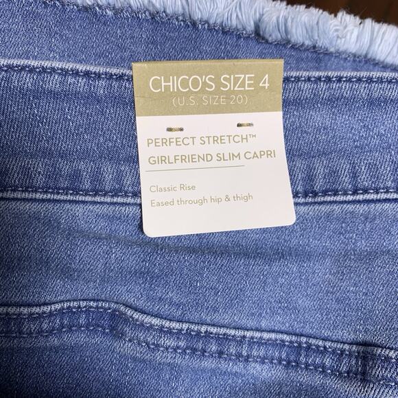 Chico's Jeans Women's Size 4 (20) Embroidered Hem Girlfriend Fray Capri NWT - Picture 3 of 7